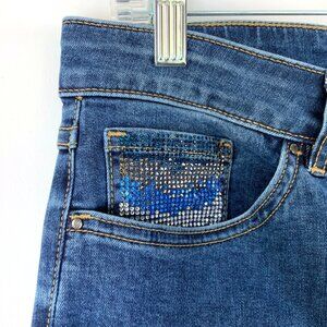 Joseph Ribkoff Rhinestones Embellished Medium Wash Denim Jeans Sz 12-10